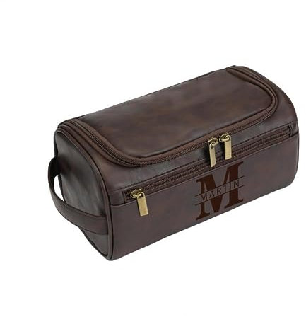 Personalisierte Leder Kulturtasche gravierten Namen Reisetasche Leder Dopp Kit große Kapazität Kulturtaschen für Papa Toilettenartikel Rasur Grooming Geschenk (Coffee-B)