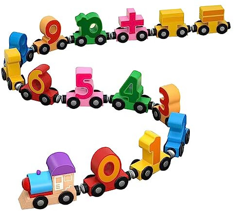JAWSEU 15Pack Holzzug Montessori Magnetzug Set, Baby Holz-Eisenbahn Holzspielzeug Baby Spielzeug Motorikspielzeug Lernspielzeug Eisenbahn Zug Fahrzeuge Geschenke ab 3 Jahr für Mädchen, Jungen