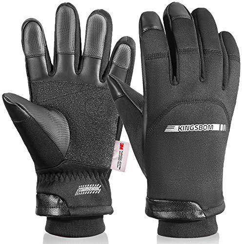 KINGSBOM Gants Thermiques d'hiver imperméables – 3M Thinsulate Coupe-Vent pour écran Tactile – pour Conduite, Cyclisme, équitation, Course à Pied – pour Homme et Femme – Noir(XL)
