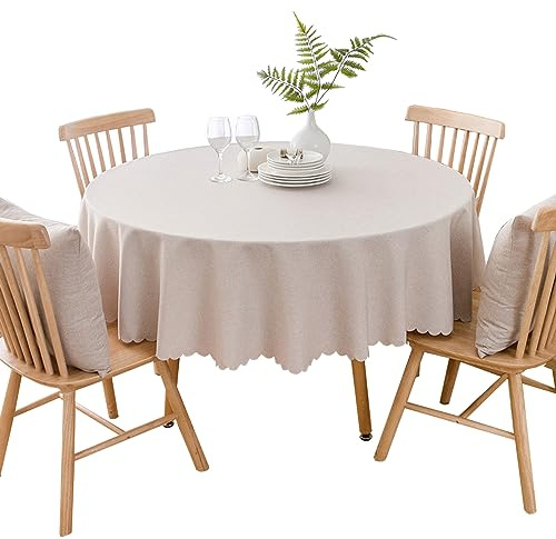 BHOMTY Tovaglia rotonda in cotone e lino antimacchia Adatto per tavoli da pranzo, tavolini da caffè, balconi e giardini Khaki Diametro 180 cm