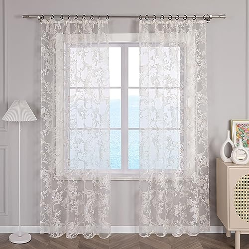 ESLIR Gardinen mit Kräuselband Fensterschal Transparent Vorhänge Ausbrenner Wohzimmer Schiebegardinen Gardinenschal im Landhausstil Beige BxH 140x245cm 1 Stück
