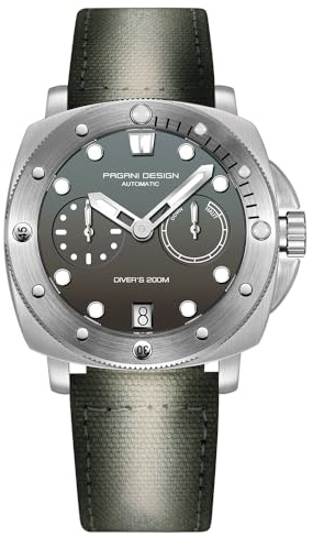 RollsTimi Orologio da uomo automatico con cristallo di zaffiro cassa in acciaio cinturino in nylon orologio sportivo militare resistente all'acqua 200 metri ref. 1767 (LQ-Grigio argento)