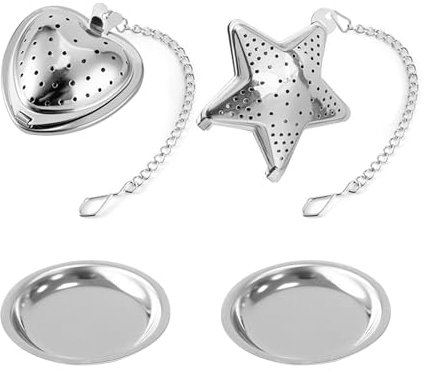 2 passoires créatives pour thé en vrac et 2 bols inférieurs, passoire en forme de cœur et étoile pour thé en vrac, acier inoxydable