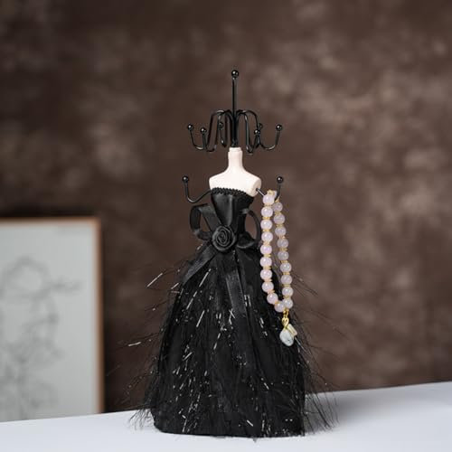 Haklein Schwarzer Mini-Schmuckständer für Zuhause, Schaufenster, für Halsketten, Ohrringe, Ringhalter, Ornamente, Schmuck-Foto-Requisiten, Geschenk für Frauen und Mädchen (mittelgroßes