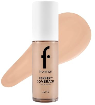 Flormar Perfect Coverage Foundation – Fond de teint liquide haute couvrance avec SPF 15 – hydratation longue durée pour un fini naturel avec protection solaire quotidienne, 101 Pastelle