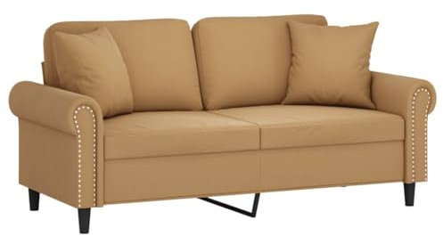 vidaXL Sofa 2 Sitzer, Couch mit Zierkissen, Liegesofa für Wohnzimmer, Polstersofa Sessel Relaxsofa Loungesofa Relaxcouch, Braun Samt
