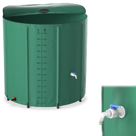 LILIIN Depósito de agua plegable de 750 L, con válvula de drenaje, almacenamiento de PVC, 198 galones