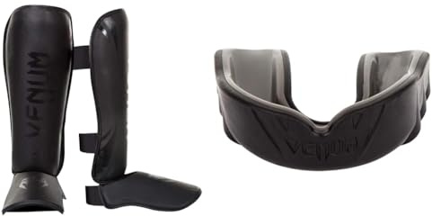 Venum Unisex Schienbeinschutz Challenger Schienbeinshoner, Schwarz/Matt, M & Unisex Challengerzahnschutz Zahnschutz, Schwarz/Schwarz, Einheitsgröße EU