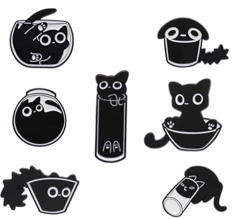 7 Stück Pins Anstecker Schwarze Katze, Katzen Emaille Anstecknadeln,Pride Pins für Frauen Und Mädchen,Schwarze Katzen-Emaille-Anstecknadeln