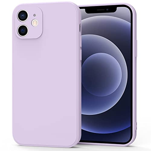 Meliya Coque Compatible pour iPhone 12 6.1”, Étui en Silicone avec Doublure en Microfibre Souple, Conception Spéciale de Bord Droit (Violet)