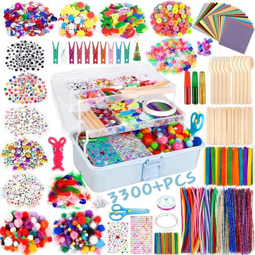 Purpledi 3300+ Stück Bastelsets für Kinder in Bastelkoffer, DIY-Zubehör, Materialien, Geschenk für Geburtstag und Weihnachten, Bastelset für Kinder ab 3 Jahre