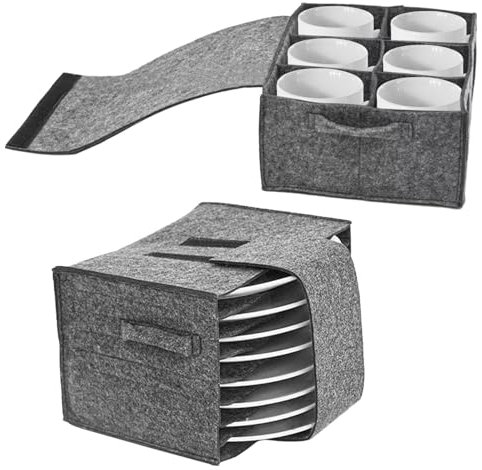 Polegas 2pcs Plate Cup Storage Box, Caravan Plate and Cup Holders Set, Camping Tableware Storage Felt Bag for Camping, Motorhome, Caravan, Kitchen, Dark Gray