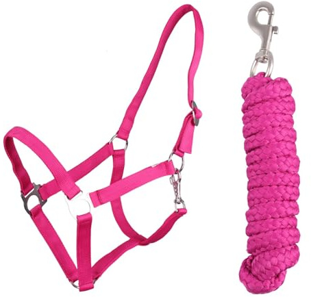 ARBO-INOX Halfter-Set Beginner - Halfter + Führstrick mit Karabinerhaken verstellbar (MINI SHETTY, Fuchsia)