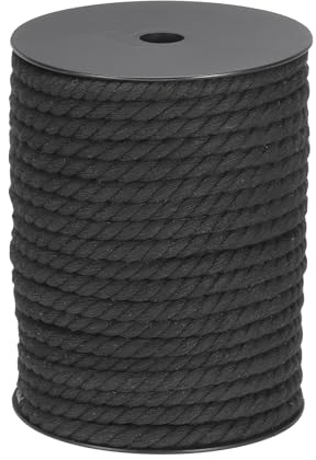 sourcing map Cotton Rope 3 Strand Twisted Braided Rope Cord, Black 8mm x 131ft Craft for Wall Hanging, Plant Hanger, Knitting, Macrame Knotting