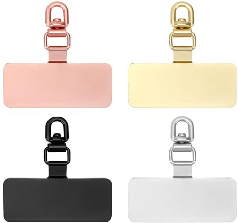 PEUTIER 4pcs Cell Lanyard Patches, Metal Strap Tab Rotatable 360° Universal Phone Leash Patch (Rose Gold, Gold, Black, Silver)