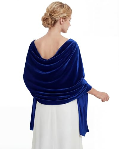 Geyoga Bufandas de terciopelo para mujer, chales y envolturas para vestidos de noche, chal de boda, bufanda de novia, Sapphire Blue, 78.74 x 19.69 inches/ 200 x 50 cm