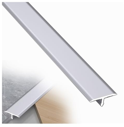 Generic T-Profil Edelstahl Übergangsschiene Übergangsprofil - Boden Trennstreifen - Fußböden Abdeckleisten, Ausgleichsprofil für Laminat- & Parkettböden, Türschwelle (Silver, 90cm x 2cm)