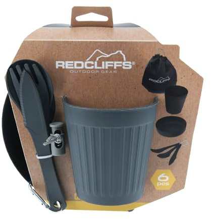 Assiette + couverts + gobelet + sac de camping en plastique set 6
