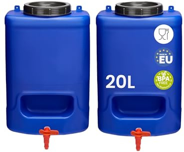 Garronda Bidón Boca Ancha Garrafa Agua con Grifo sin BPA 20 litros Depósito de Garrafa con Grifo Deposito Agua Camper 2 Pack Azul GD-0084