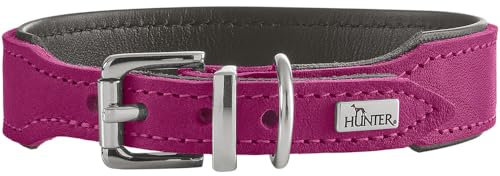 HUNTER Hundehalsband Malta, Farbe: Magenta, aus gefettetem Softvollrindleder, weich unterlegt, strapazierfähig, Brillante Farben, handgefertigt, Made in Germany, Größe: 37