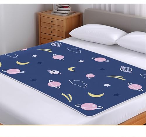 LVYUDS Große Größe Inkontinenzunterlage Waschbar Wasserabsorbierend Atmungsaktiv, ältere Menschen Inkontinenz Bettunterlage Rutschfest Menstruation Inkontinenzauflage(70x100cm,Planet-Blue)