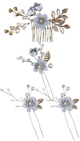 4 Stück Haarschmuck Hochzeit Damen, Haarnadeln mit Perlen und Blume, Braut Perle Haarspangen Haarklammer Hochzeit für Frauen Zubehör Braut und Brautjungfer,Blau