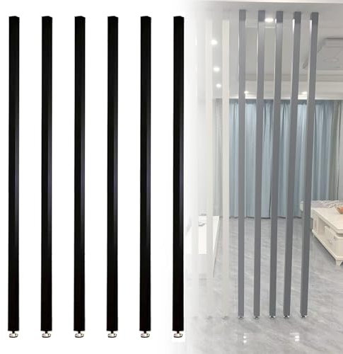 Raumteiler Trennwand, Paravent Raumtrenner Raumteiler Paravent Säule, Freistehend Wandtrennwand Raumteiler Boden Bis Decke, 180cm Bis 240cm Schwarz Metalle Modern Lamellen Paravent Trennwand Post(Blac