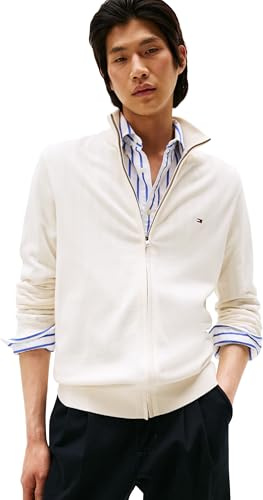 Tommy Hilfiger Herren Pullover mit Reißverschluss Essential Cotton Zip Thru Stehkragen