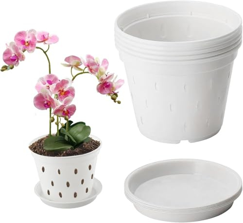 Youning Orchideentopf Transparent 6 Stück Kunststoff Orchideentöpfe Klare Orchidee Pflanztöpfe mit Drainageloch Atmungsaktiver Orchideen Blumentopf Übertöpfe für Pflanzen und Umtopfen (Weiß 20cm)