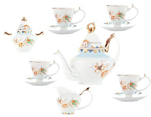 YTBHSHXZ Juegos de té， Juegos de té de Porcelana Juego de té con Tetera Juego de té de la Tarde for Adultos Taza de café y platillo con azucarero, Jarra de Leche Juegos de Tazas de café Vintage