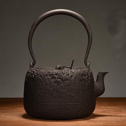 QTQHOME Tetera de hierro fundido con fogones, tetera segura con asa, estilo asiático, hecha a mano, para casa, camping, exterior (1,2 L, negro)
