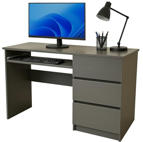 eacommerce - Scrivania in Legno Melaminico | 3 Cassetti e Vano Porta Tastiera | Design Compatto e Spazioso | Facile da Montare | Ideale per Casa e Ufficio, 120x50x75H cm, Colore Tortora