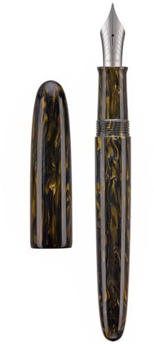 Asvine C80 Fountain Pen #8 Stub 1.1mm Nib Large Handcraft Calligraphy Art Drawing Pen with Converter Pen Case Collection Set (Brown Gold)