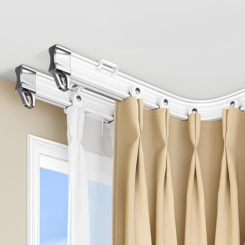 WATAOW Flexible Und Biegbare Deckenvorhangschiene, Geeignet Für U-förmiges Erkerfenster Auf L-förmigem Balkon Im Wohnzimmer, Geräuschlose Doppel Gardinenstange(400cm/13.1ft)