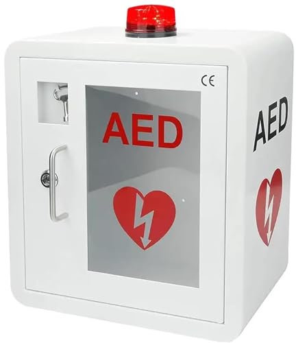 AED-Defibrillator-Schrank, AED-Alarm-Box, Dreiecksschloss-Design mit zwei Schlüsseln, die Türöffnung Alarmfunktion bietet Anti-Diebstahl-und Notfall-Warnfunktionen, für Büros, Pflege, Bus, Krankenhaus