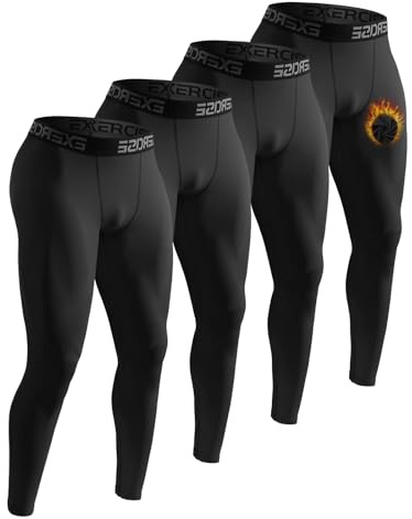 ATTIQOZI 4 Pack Thermounterhose Herren Lang Unterhosen Männer Thermounterwäsche Warm Innenfleece Skiunterwäsche Winter Leggings Unterziehhose Herren Fußball 4 Schwarz L