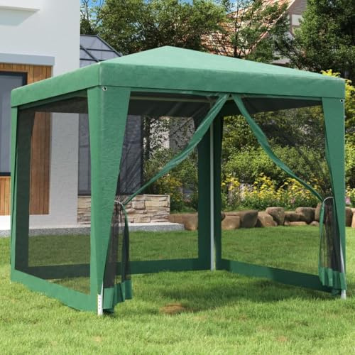 Event Pavillon mit 4 Mesh-Seitenwänden, Partyzelt, Pergola für Partys, Treffen, Grillabende, Campingplätze, Wasser- und UV-beständig, 250 x 250 x 240 cm, Einfache Montage, PE + Eisen