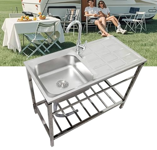 Bliajkswyr Fregadero Simple Al Aire Libre con Soporte Portatil Fregadero Exterior Jardin 75x40x75cm Fregadero con Armario Bajo para Interior 1 Lavabo Fregadero De Cocina De Acero Inoxidable