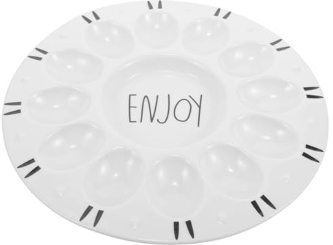 HEALEEP Bandeja De CeráMica para Huevos Rellenos De 10 Pulgadas Plato para Servir Huevos De Pascua con MúLtiples Compartimentos Y Base Estable para Catering Y Reuniones