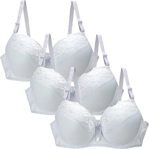3Pcs Women's Lace Push Up Bras, Floral Lace Non Padded Full Coverage Minimizer Bra Everyday Bras Push Up Underwear Support Comfortable Bralette Lounge Lingerie Breathable with Adjustable Straps