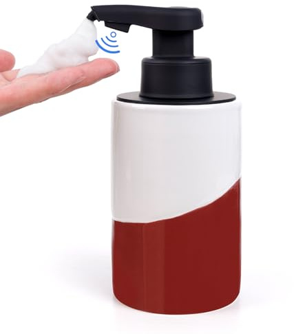 Bosilunlife Seifenspender Automatisch, 300ml Elektrischer Seifenspender mit Sensor Infrarot, No Touch Sensor, USB Wiederaufladbar für Küchen, Bad (Weiß-Rotbraun)