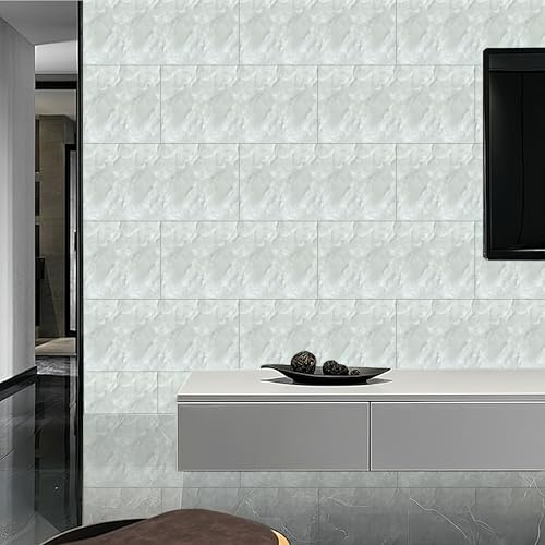 Brstheco Autocollants pour carrelage, 20 pièces Panneaux muraux en marbre Carrelage adhésif Papier peint adhésif pour cuisine, 60 x 30 cm pour crédence de cuisine (Marbre blanc clair)