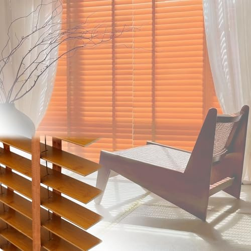 WZDXFNLD Persianas Venecianas de Madera Horizontales Lamas 5cm, 35 55 95 135 145 155 165 175 185 195 205 215 cm Anchas, Estores A Prueba De Agua para Cocina Oficina baño, Cortinas Privacidad(Orange)