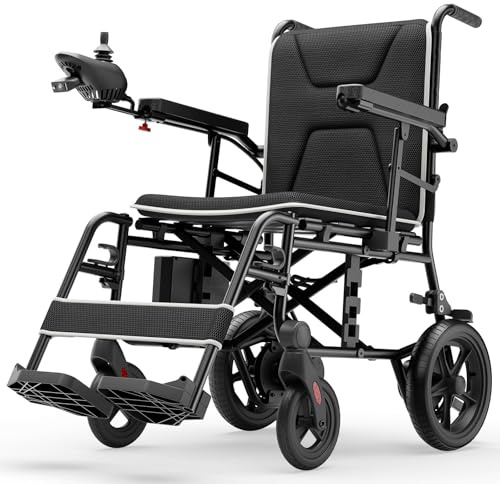 Elektrischer Rollstuhl für Erwachsene, klappbarer Elektrorollstuhl mit 220 Pfund Tragfähigkeit, Aluminiumrahmen, tragbarer Mobilitätsroller mit LED-Beleuchtung für Senioren