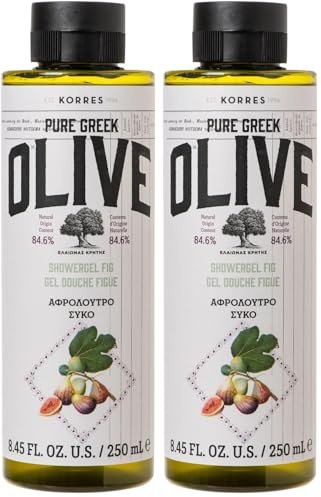 KORRES Olive Fig feuchtigkeitsspendendes Duschgel für geschmeidige Haut, mit extra nativem Olivenöl, mit Duft von frischen Feigen, vegan, 250 ml, 250 ml (Packung mit 2)