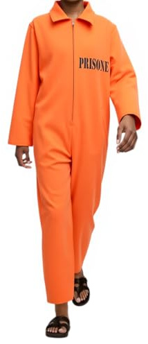 Prisoner Costume Carcerato Uomo Divisa Carcerato Arancione Detenuto Tuta Halloween Da Lavoro Intera Costumi Salopette Hazmat Gialla Vestito Prigioniero Meccanico Xxxl Vestiti Tute Agricoltura