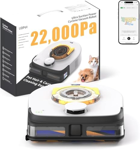 UBPET 22000 Pa Zyklon Staubsauger Roboter, Saugkraft Saugroboter für Tierhaare auf Teppichen und Böden, Automatischer Roboterstaubsauger mit LiDAR-Navigation, App Steuerung