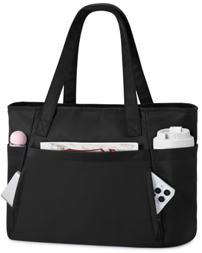 oscaurt Cord Borsa shopper da donna grande borsa da lavoro con scomparto per laptop da 15,6 pollici, borsa a tracolla da spiaggia, borsa essenziale per università, lavoro, viaggi, palestra, Nylon nero