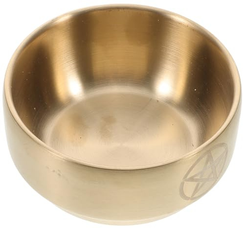 GALPADA: Räucherschale Messing Altarschale Wicca Zubehör - Hitzebeständige Opferschale für Spirituelle Rituale, Massive Ritualschale mit Pentagramm & Dreifaltiger Mond Dekor, Gold