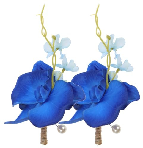 MOBUTOFU Florale Boutonniere 2 Stück Zarte Blaue Seidenblumen Ansteckblumen für Braut und Bräutigam Dekorative Hochzeitsaccessoires mit Sicherheitsnadel für Prom und Landhochzeiten
